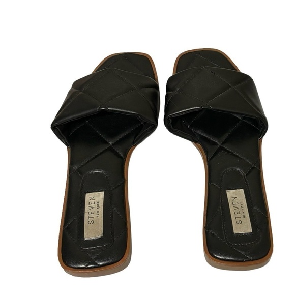 Steven New York by Steve Madden Black Holyn Quilted Flat Slide Sandals Size 7 - Picture 5 of 11